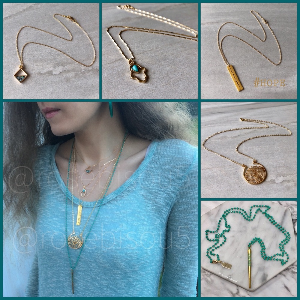 {✨E+L🌙} 14K Gold Boho Pendant + Glass Teal Chain - Picture 8 of 8